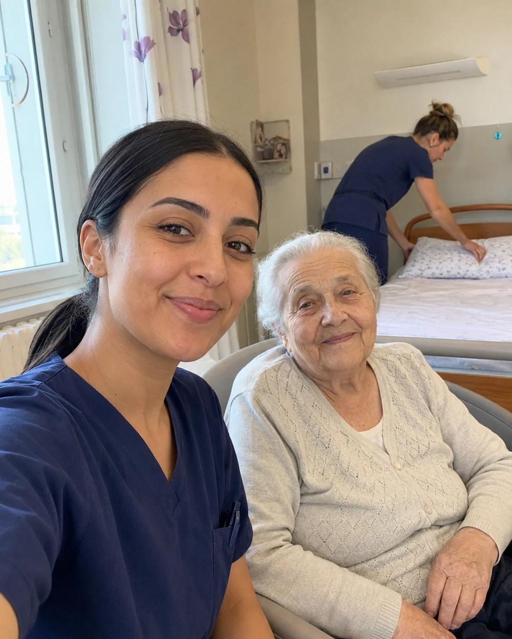 aide soignante avec une patiente, formée en alternance chez humacare formations
